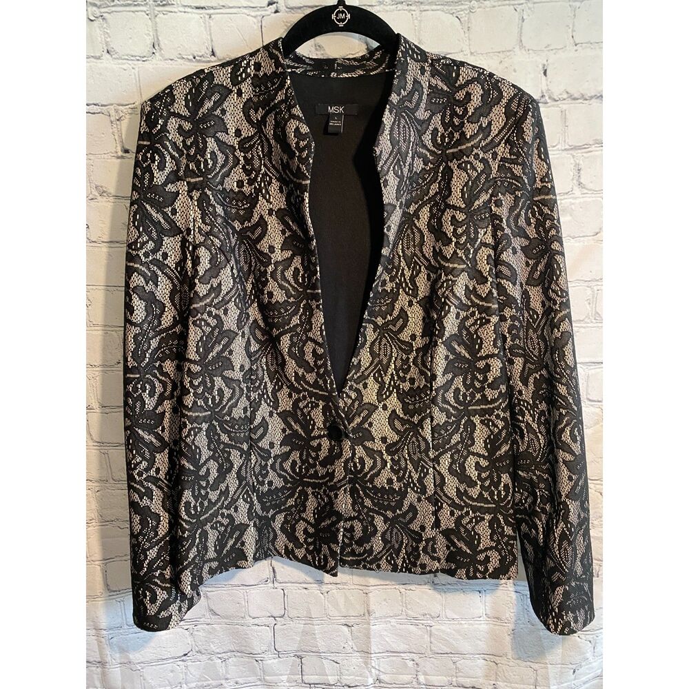 MSK Floral Lace Overlay Blazer Jacket Shawl Lapel Size L